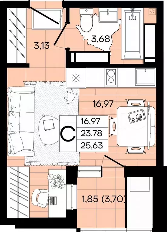 Квартира-студия, 25,6 м, 7/18 эт. - Фото 0