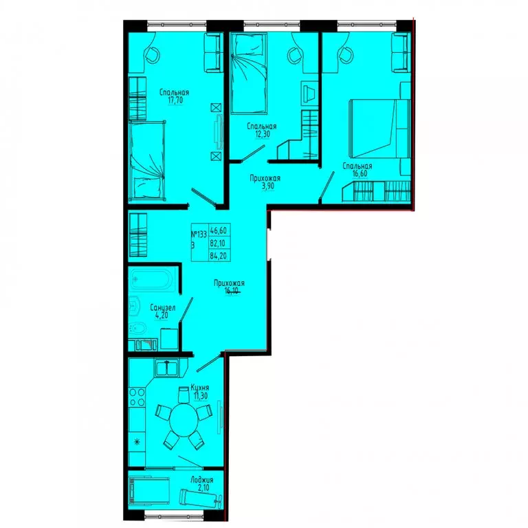 3-комнатная квартира: Коммунар, Железнодорожная улица, 41к1 (84.2 м) - Фото 1