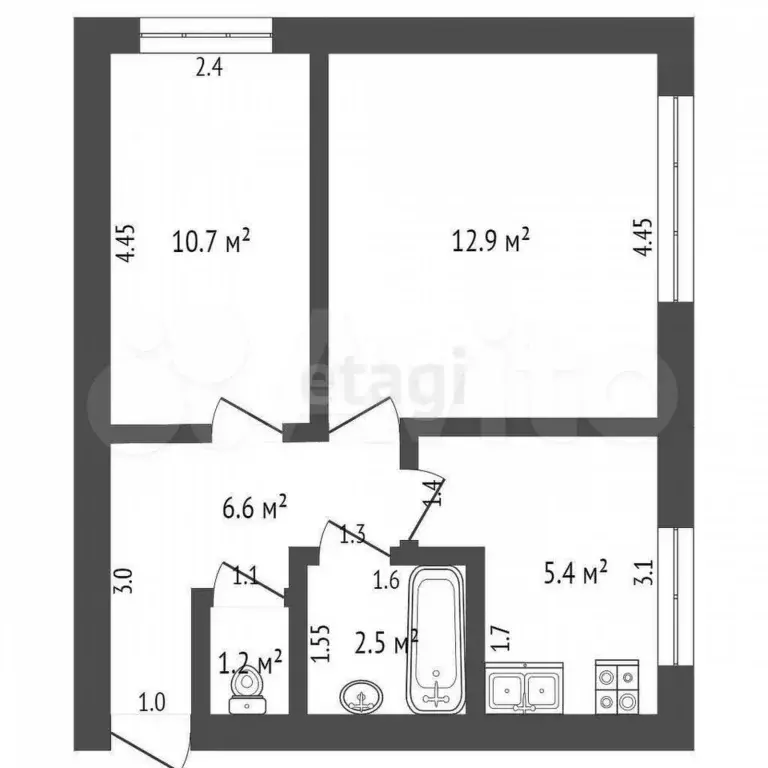 2-к. квартира, 40,7 м, 2/3 эт. - Фото 0