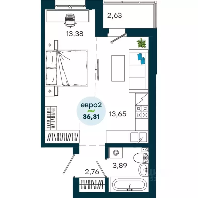 1-к кв. Иркутская область, Иркутск ул. Безбокова, 7А (36.31 м) - Фото 1