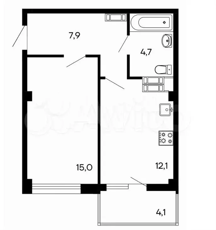 1-к. квартира, 44 м, 5/8 эт. - Фото 0