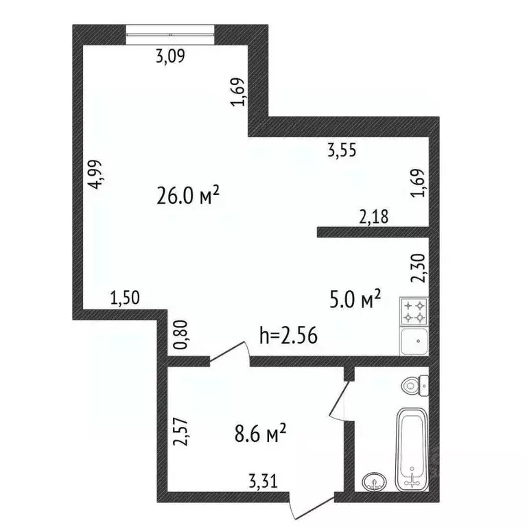 1-к кв. Амурская область, Благовещенск Амурская ул., 71 (45.0 м) - Фото 1