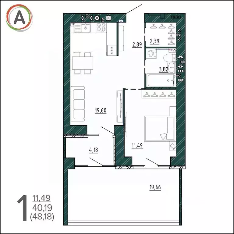 1-к кв. Брянская область, Брянск ул. Ульянова, 24 (48.18 м) - Фото 0