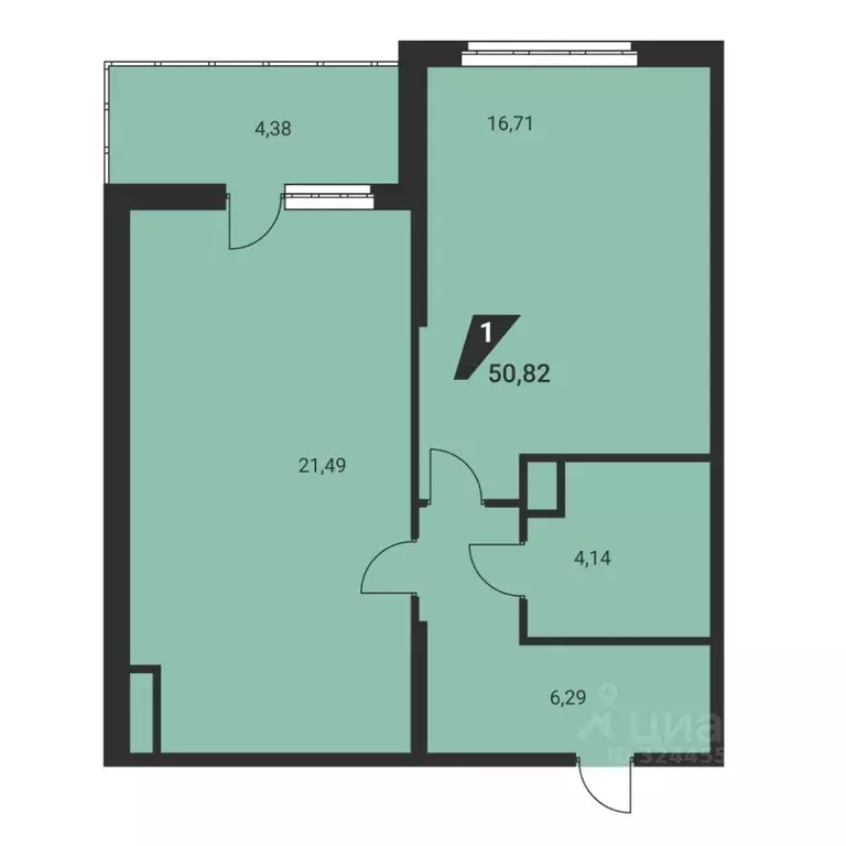 1-к кв. Свердловская область, Екатеринбург ул. Громова, 26/3 (50.82 м) - Фото 2