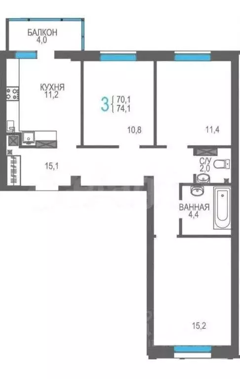 3-комнатная квартира: Феодосия, Симферопольское шоссе, 48к1 (68.2 м) - Фото 1