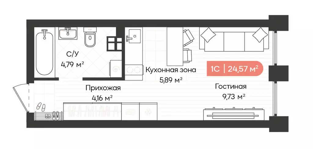 1-комнатная квартира: Новосибирск, Ленинградская улица, 342 (24.63 м) - Фото 0