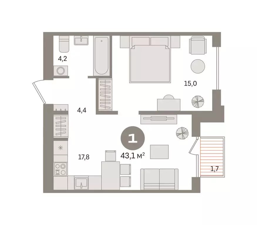 1-комнатная квартира: Новосибирский район, рабочий посёлок Краснообск, ... - Фото 2