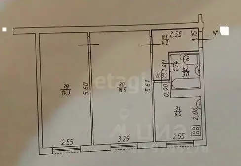2-к кв. Татарстан, Казань ул. Гарифьянова, 38 (46.0 м) - Фото 2