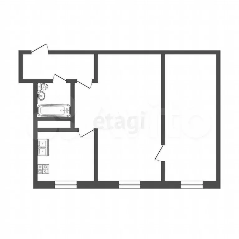 2-к. квартира, 45,7 м, 1/5 эт. - Фото 0