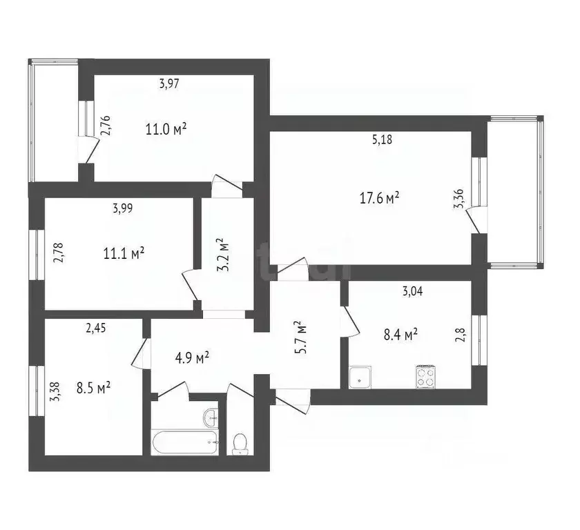 4-к кв. Вологодская область, Вологда Новгородская ул., 39 (74.0 м) - Фото 1