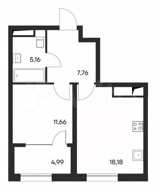 1-к. квартира, 47,8 м, 2/4 эт. - Фото 0