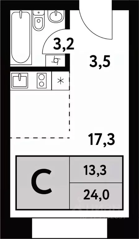 Студия Москва Фестивальная ул., 15к6 (24.0 м) - Фото 0