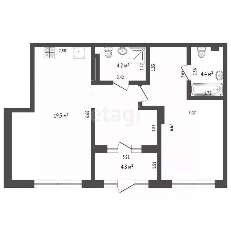 1-к кв. Тюменская область, Тюмень ул. Василия Шамова, 6 (63.3 м) - Фото 2