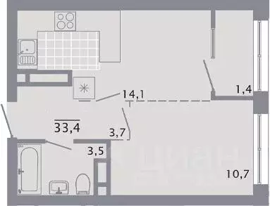 1-к кв. Татарстан, Казань Ферма-2 жилмассив, 79к4 (33.4 м) - Фото 1