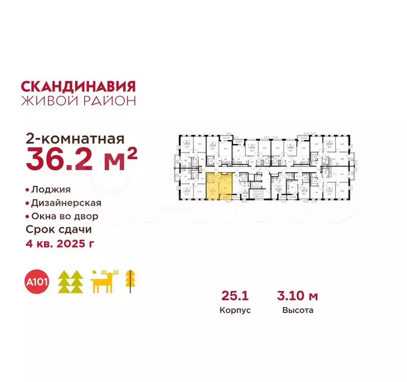 2-к. квартира, 36,2 м, 14/14 эт. - Фото 1