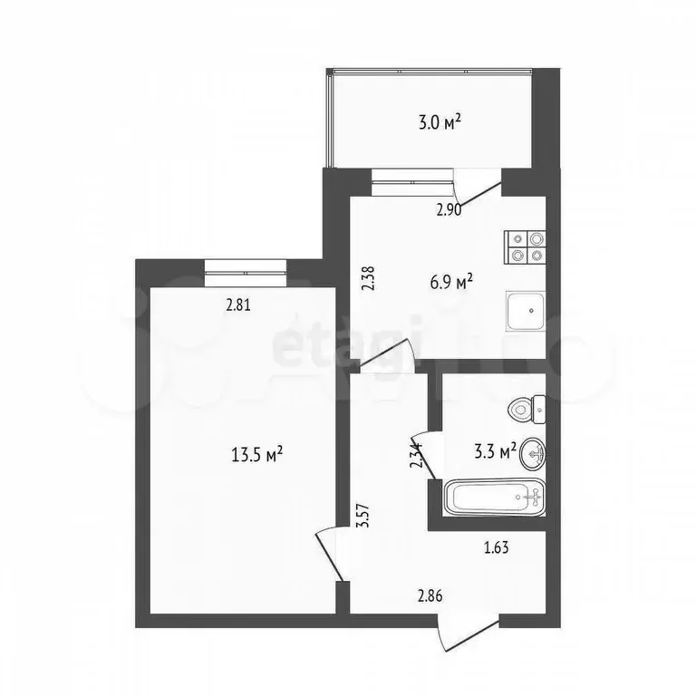 1-к. квартира, 29,6 м, 6/10 эт. - Фото 0