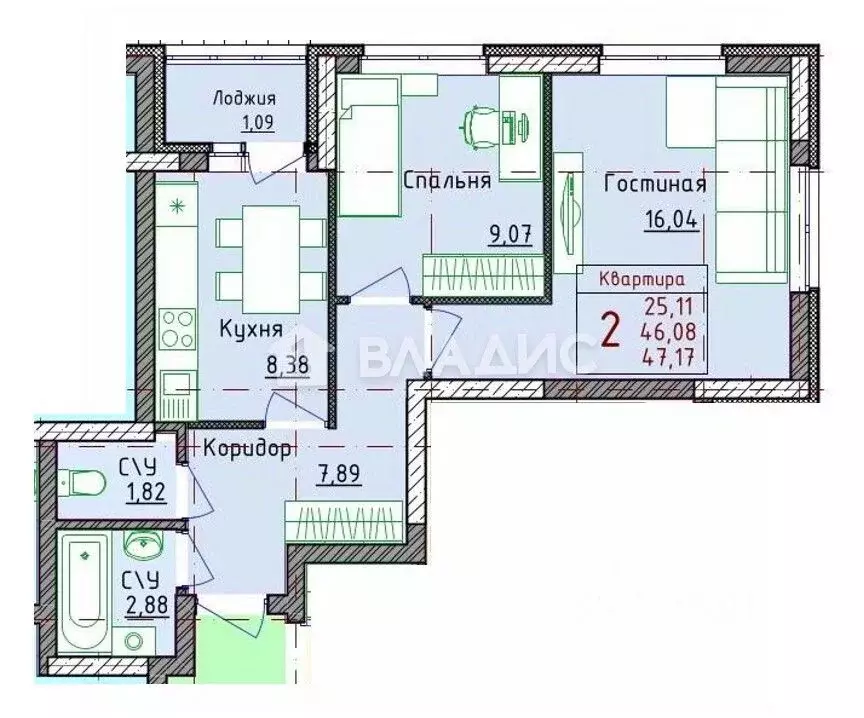 2-к кв. Башкортостан, Уфа ул. Героя Курбангалеева, 1 (47.17 м) - Фото 2