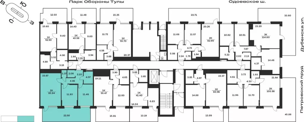 2-к кв. Тульская область, Тула Жукова Парк жилой комплекс (68.09 м) - Фото 1