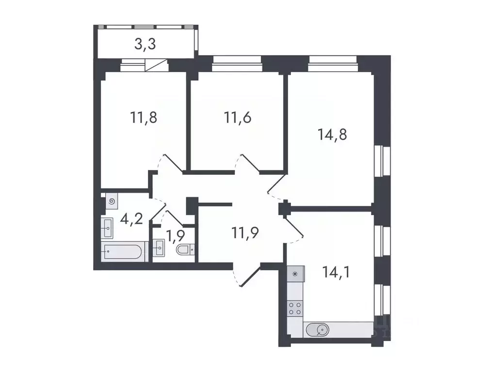 3-к кв. Кировская область, Киров ул. Чистопрудненская, 13 (73.6 м) - Фото 0