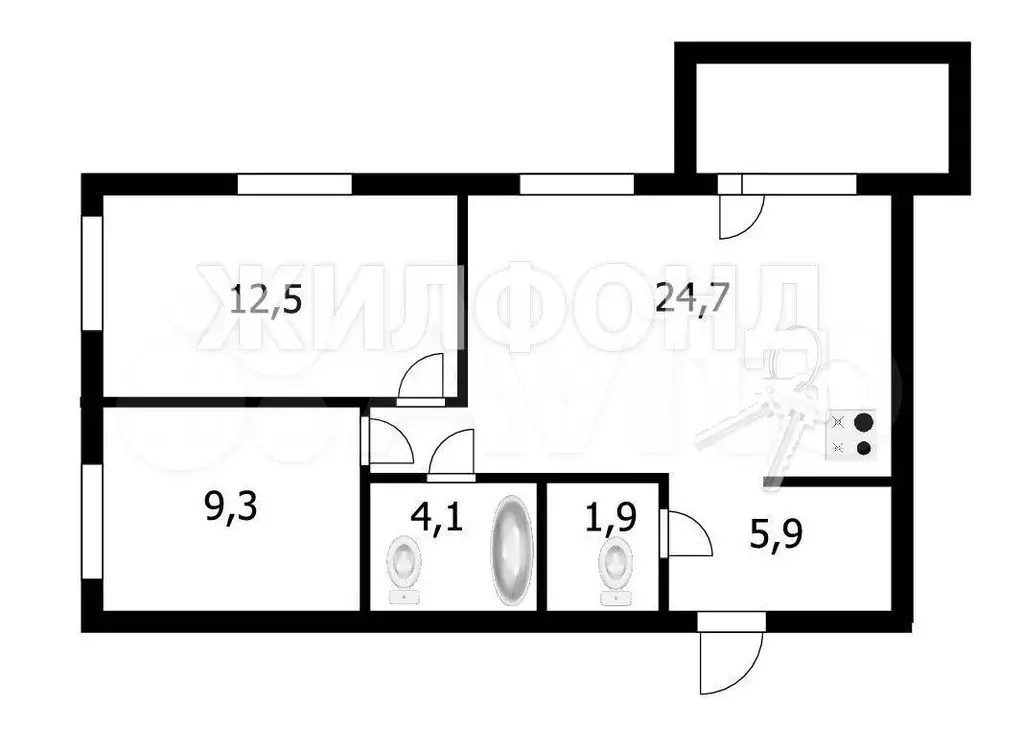 3-к. квартира, 60,5 м, 8/25 эт. - Фото 0