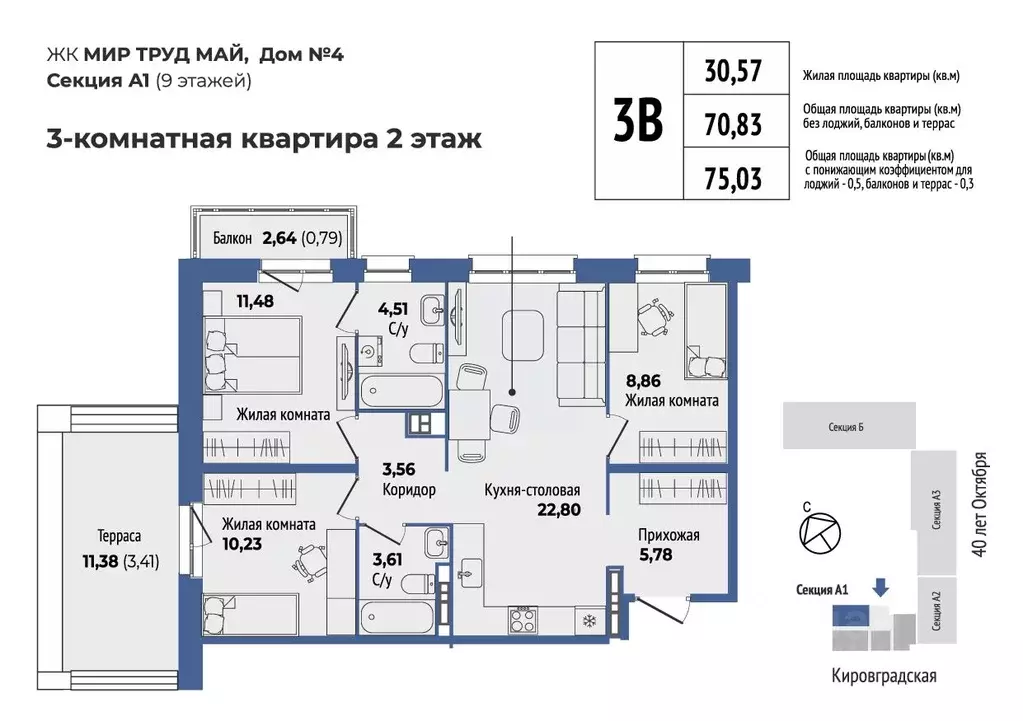 3-к кв. Свердловская область, Екатеринбург Уралмаш жилрайон, Мир Труд ... - Фото 0