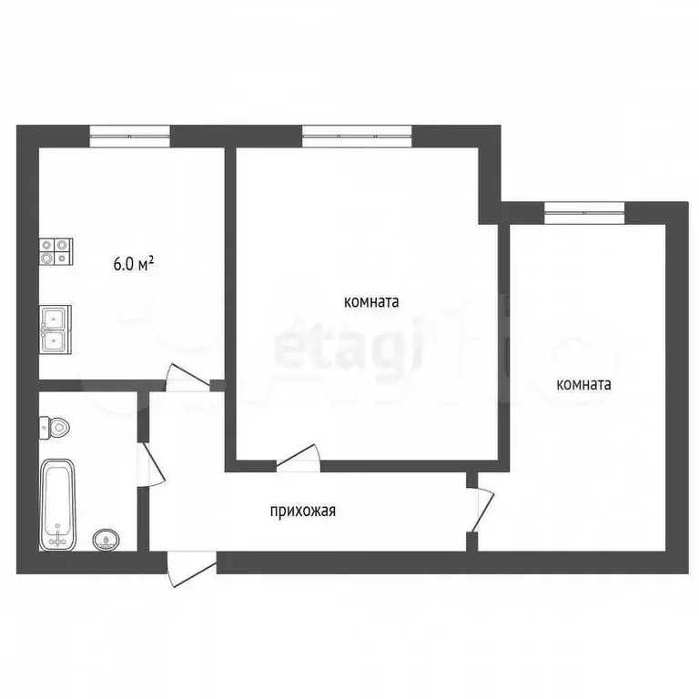 2-к. квартира, 45,4 м, 3/3 эт. - Фото 1