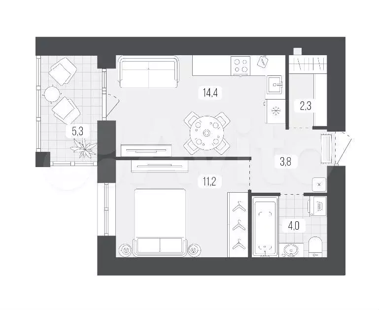 1-к. квартира, 41 м, 5/9 эт. - Фото 1