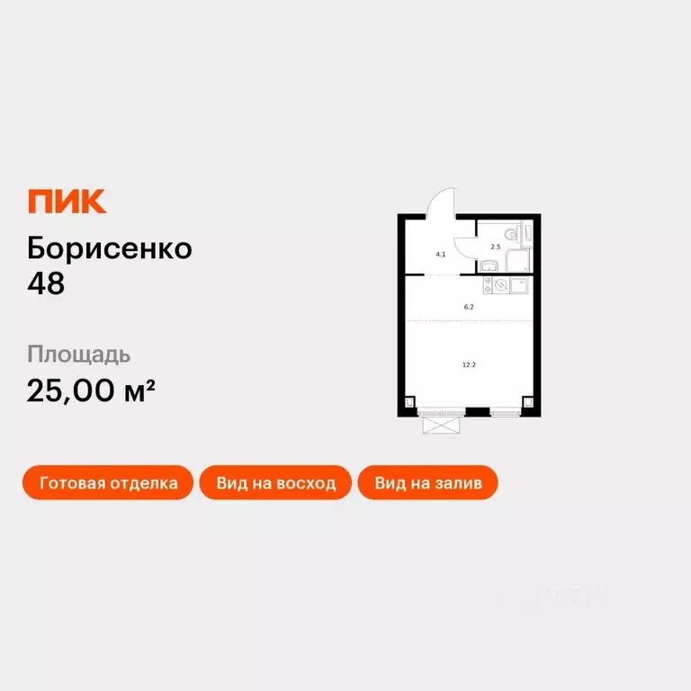 Студия Приморский край, Владивосток ул. Борисенко, 48к4 (25.0 м) - Фото 1