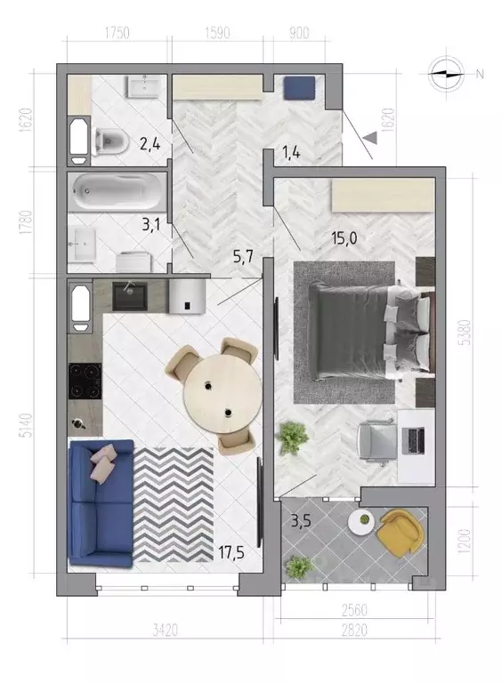 1-к кв. Воронежская область, Воронеж ул. Федора Тютчева, 107 (46.9 м) - Фото 1