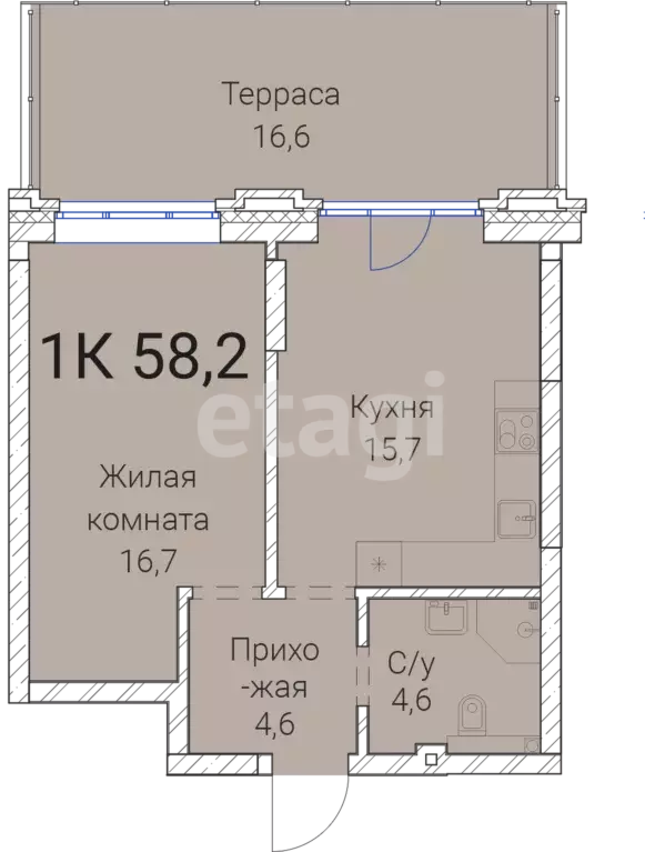 Продаётся 1-к квартира, 58.2 м - Фото 0
