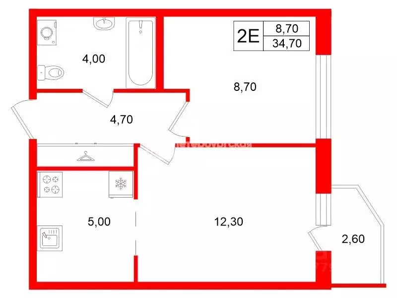 1-к кв. Санкт-Петербург ул. Оптиков, 34К1 (34.7 м) - Фото 1