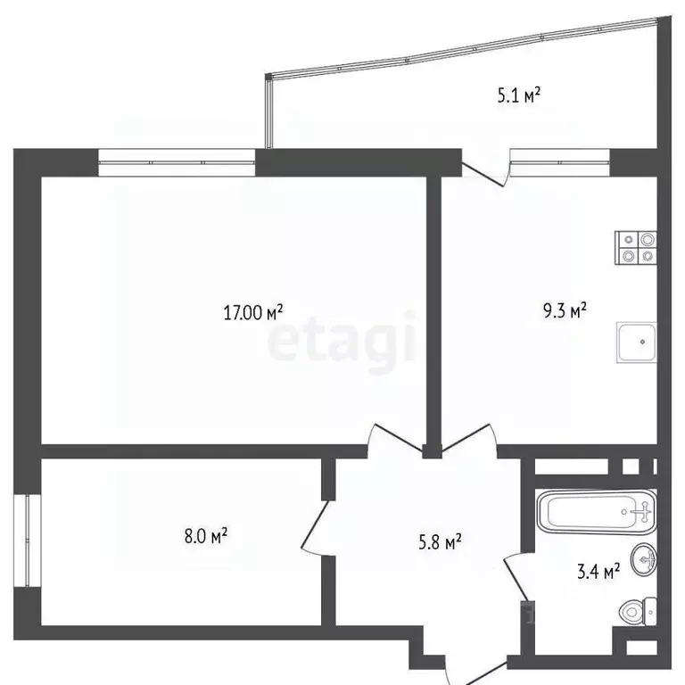 2-к кв. Тюменская область, Тюмень ул. Газовиков, 51 (43.7 м) - Фото 1