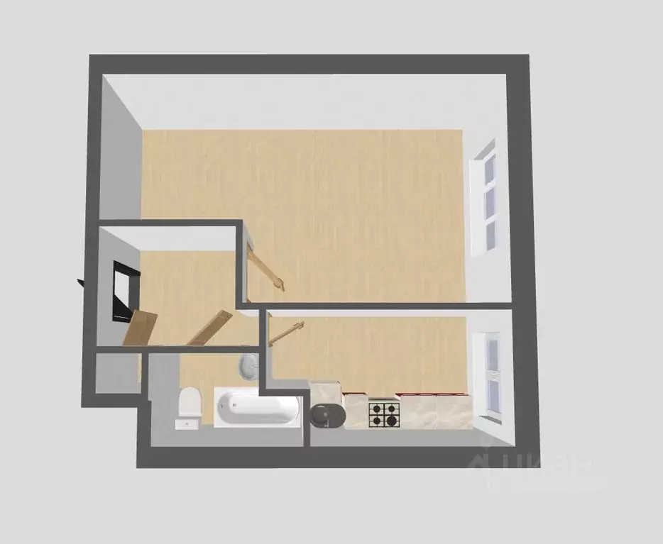 1-к кв. Ульяновская область, Ульяновск Хрустальная ул., 38 (32.0 м) - Фото 1