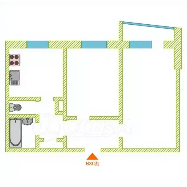 2-к кв. Тюменская область, Тюмень ул. Осипенко, 84 (50.1 м) - Фото 2
