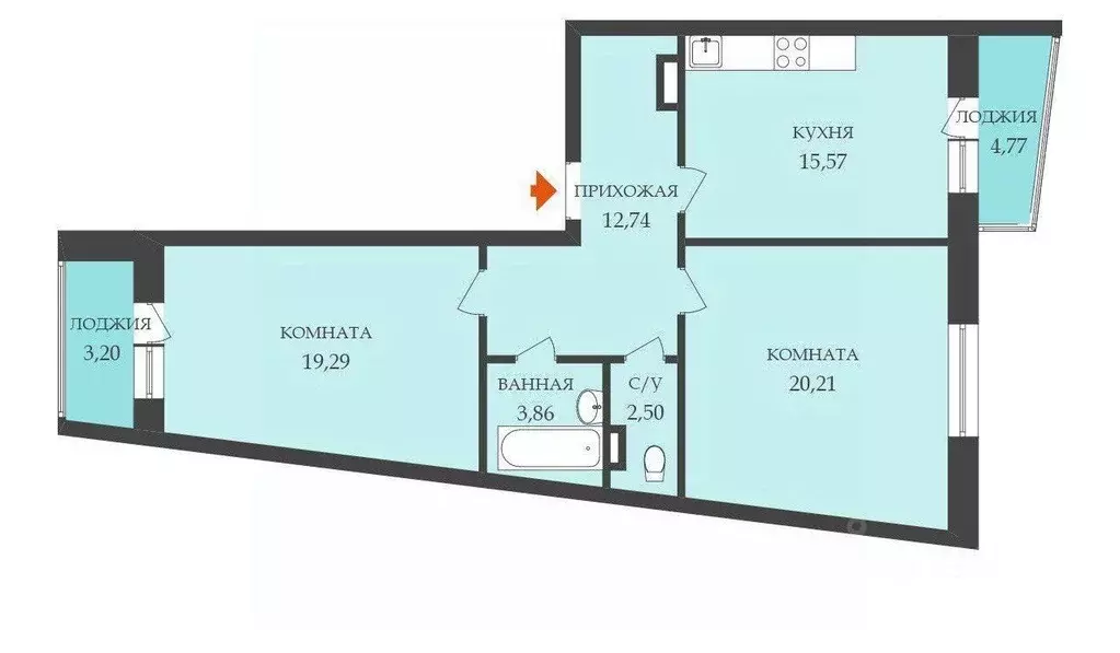 2-к кв. Санкт-Петербург Ленинский просп., 64к1 (74.7 м) - Фото 2