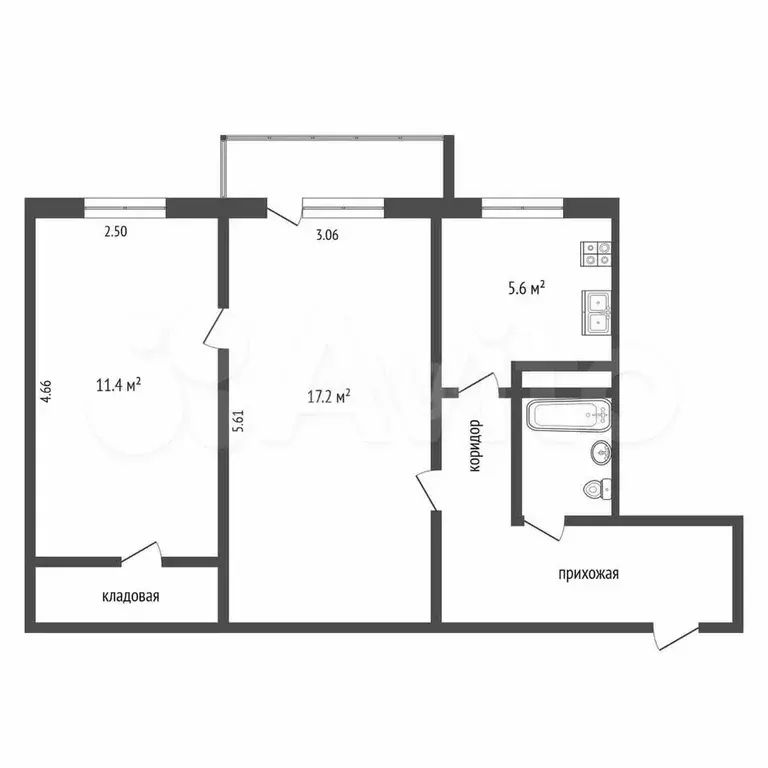 2-к. квартира, 45,5 м, 5/5 эт. - Фото 0