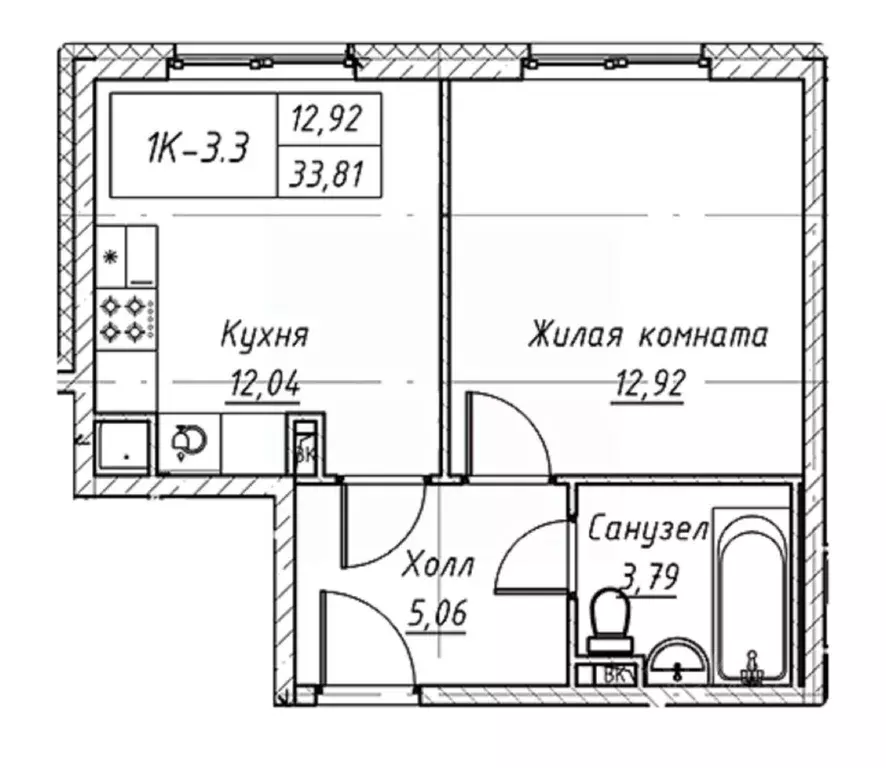 1-к кв. Санкт-Петербург ул. Архивная, 3к1 (33.81 м) - Фото 0