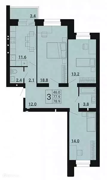 Продаётся 3-к квартира, 78.9 м - Фото 0