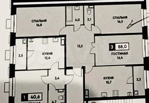 3-к. квартира, 88 м, 16/16 эт. - Фото 0