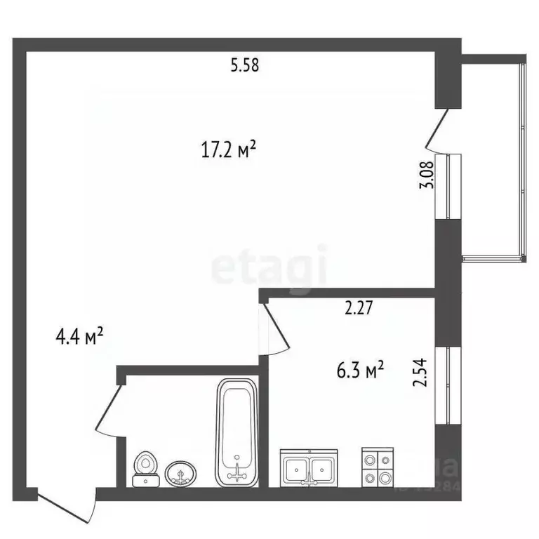 1-к кв. Вологодская область, Череповец просп. Победы, 27 (31.3 м) - Фото 2