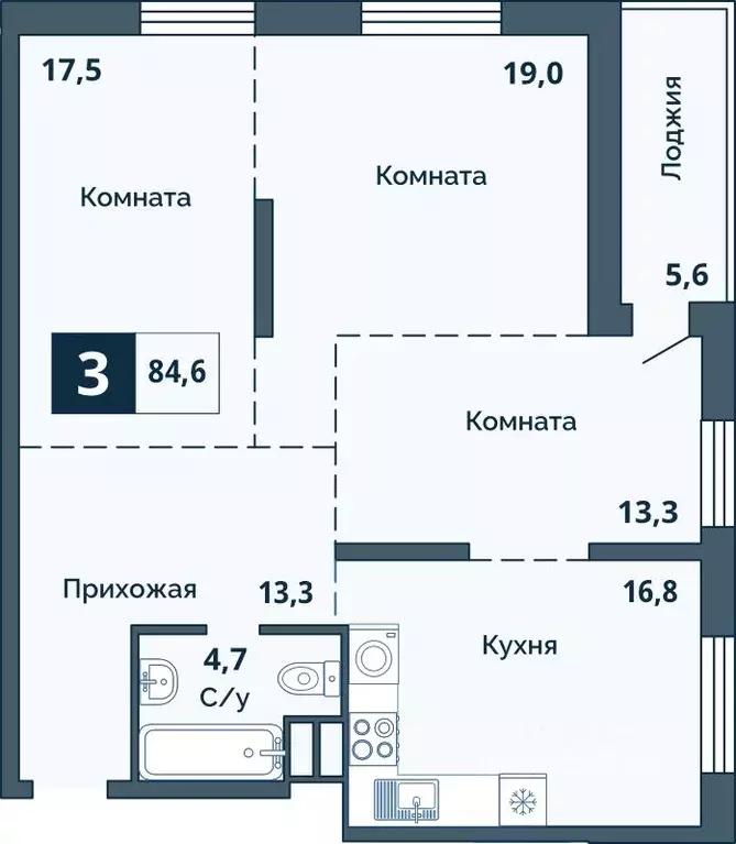 3-к кв. Курганская область, Курган ул. Коли Мяготина, 168 (84.6 м) - Фото 0