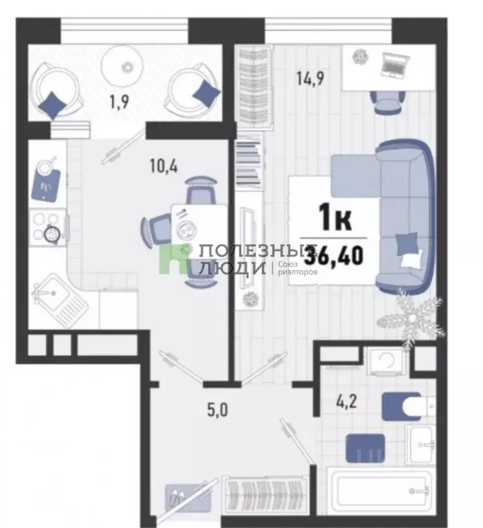1-к кв. Краснодарский край, Новороссийск ул. Матвейкина, 1А (36.0 м) - Фото 2