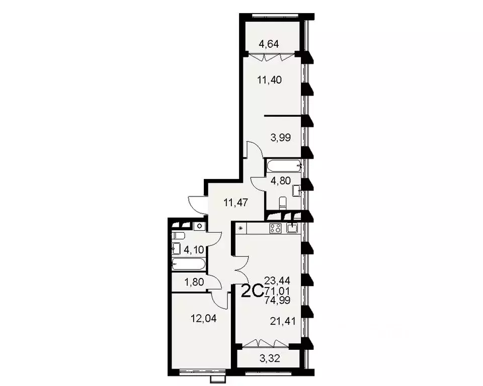 2-к кв. Тульская область, Тула Путейская ул., 11 (74.99 м) - Фото 0