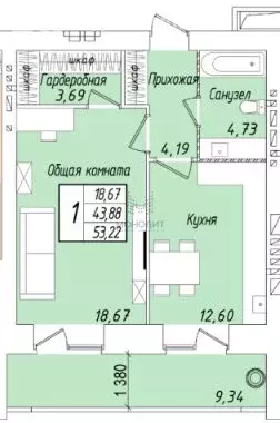 1-комнатная квартира: Йошкар-Ола, улица Кирова, 27 (53.22 м) - Фото 0