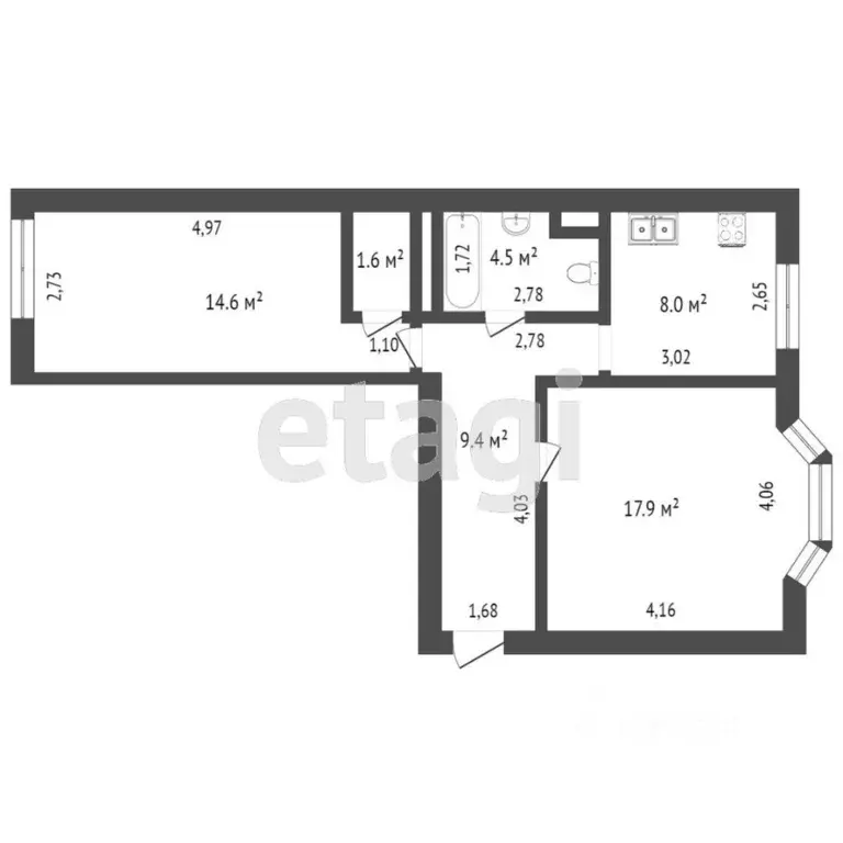 2-к кв. Ямало-Ненецкий АО, Новый Уренгой Молодежная ул., 17Б (57.2 м) - Фото 1