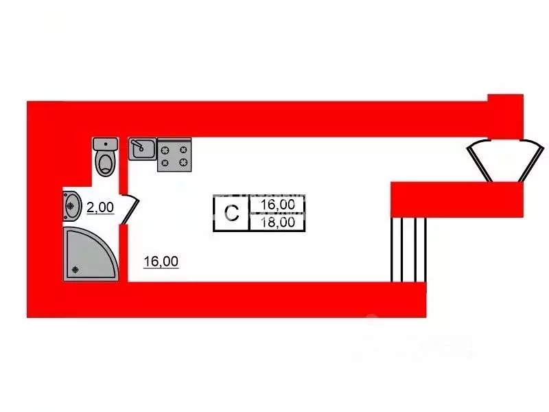 Студия Санкт-Петербург 19-я Васильевского острова линия, 2 (18.0 м) - Фото 1