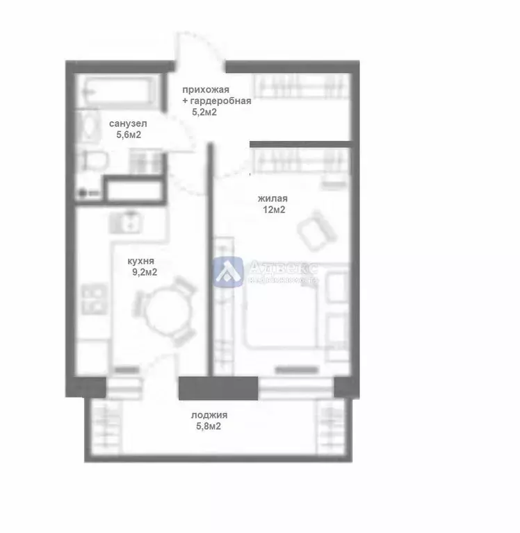 1-комнатная квартира: Патрушева, улица Александра Пушкина, 16 (30.1 м) - Фото 1