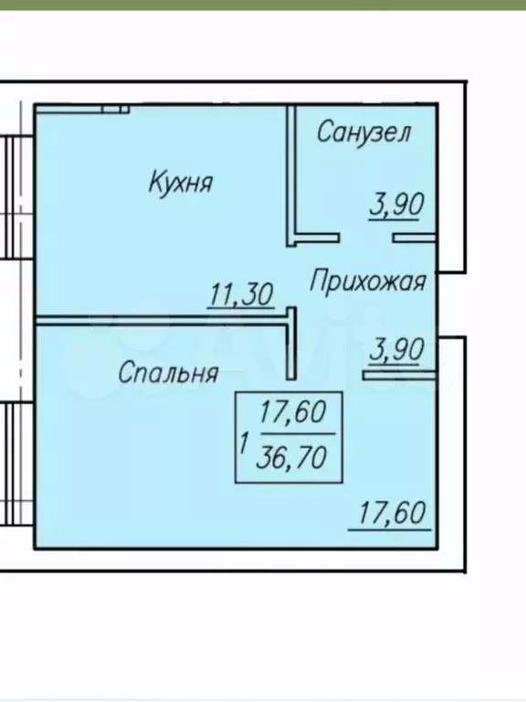 1-к. квартира, 36,7 м, 1/4 эт. - Фото 0