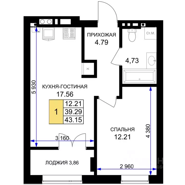 1-к кв. Калининградская область, Гурьевск Включи жилой комплекс (43.15 ... - Фото 0