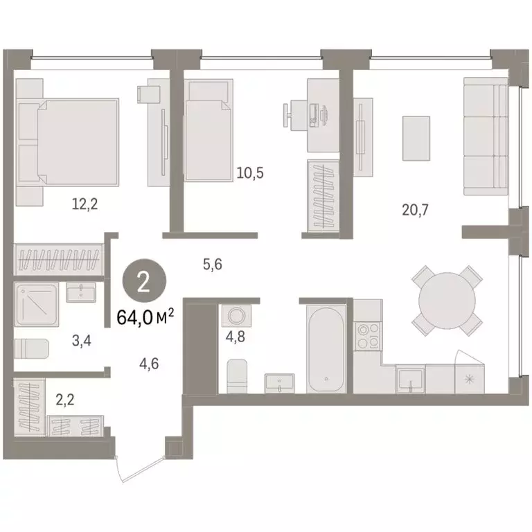2-комнатная квартира: Тюмень, Урайская улица (63.97 м) - Фото 1